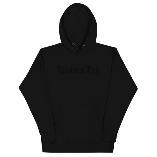 Black hoodie with text on a white background