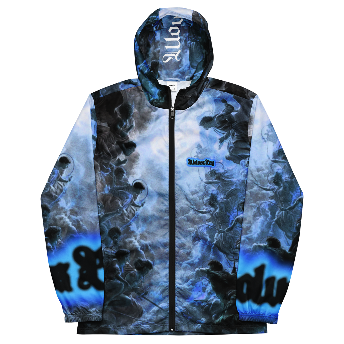 Wolves cry Windbreaker blue Angels in graphic artwork 