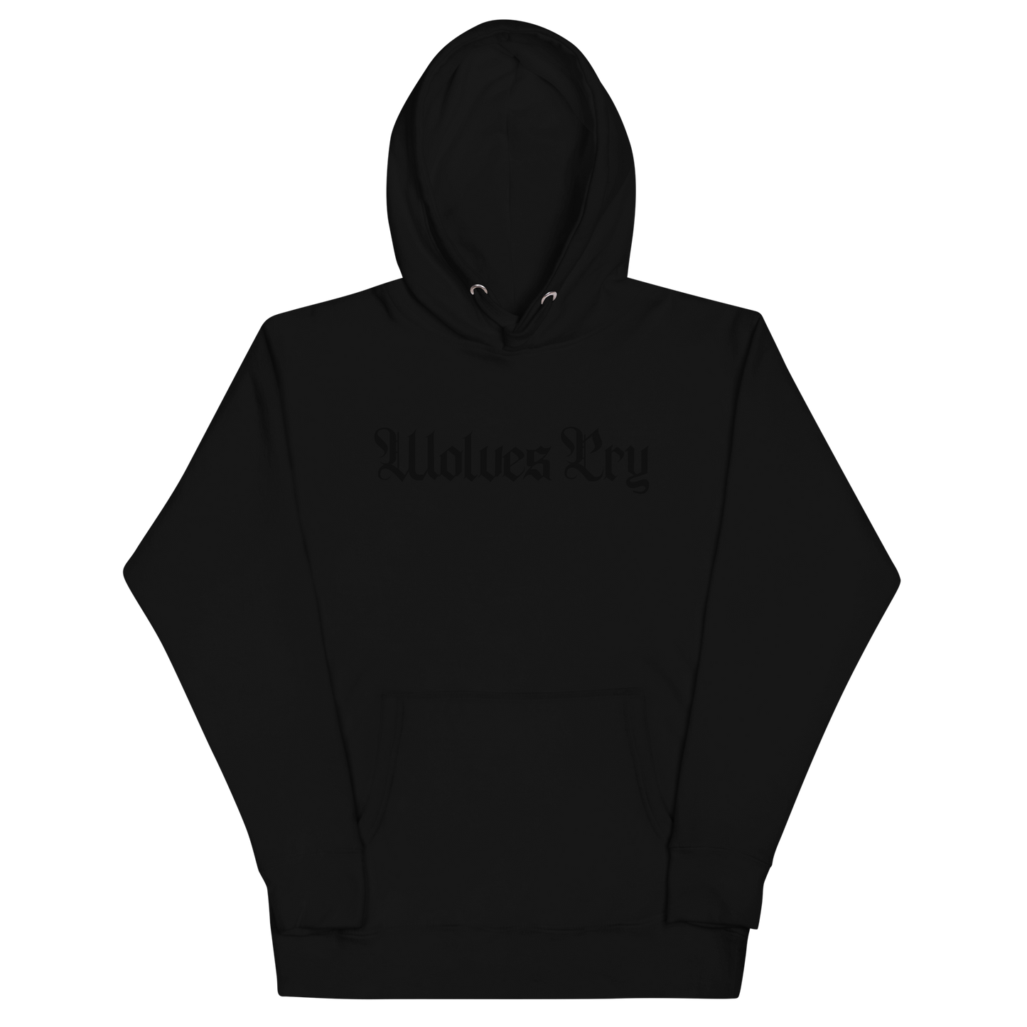 Black hoodie with text on a white background