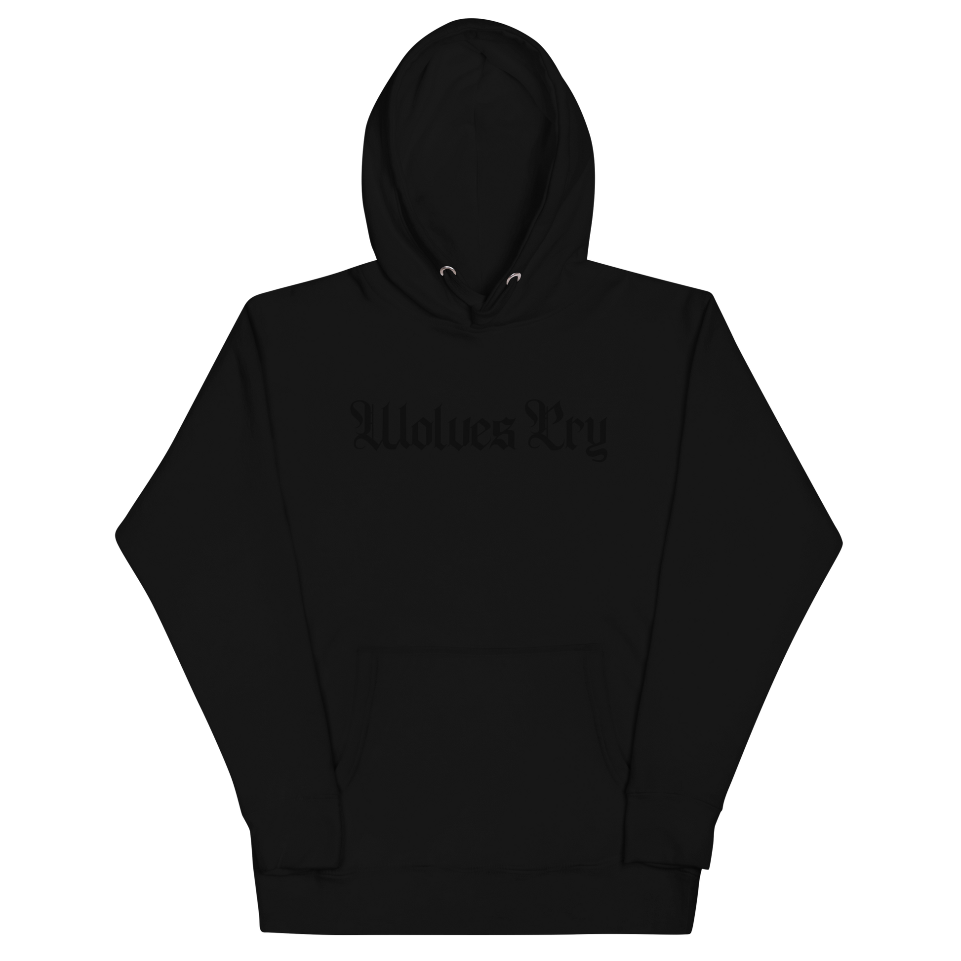 Black hoodie with text on a white background