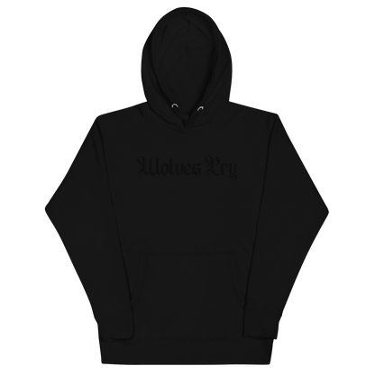 Black hoodie with text on a white background
