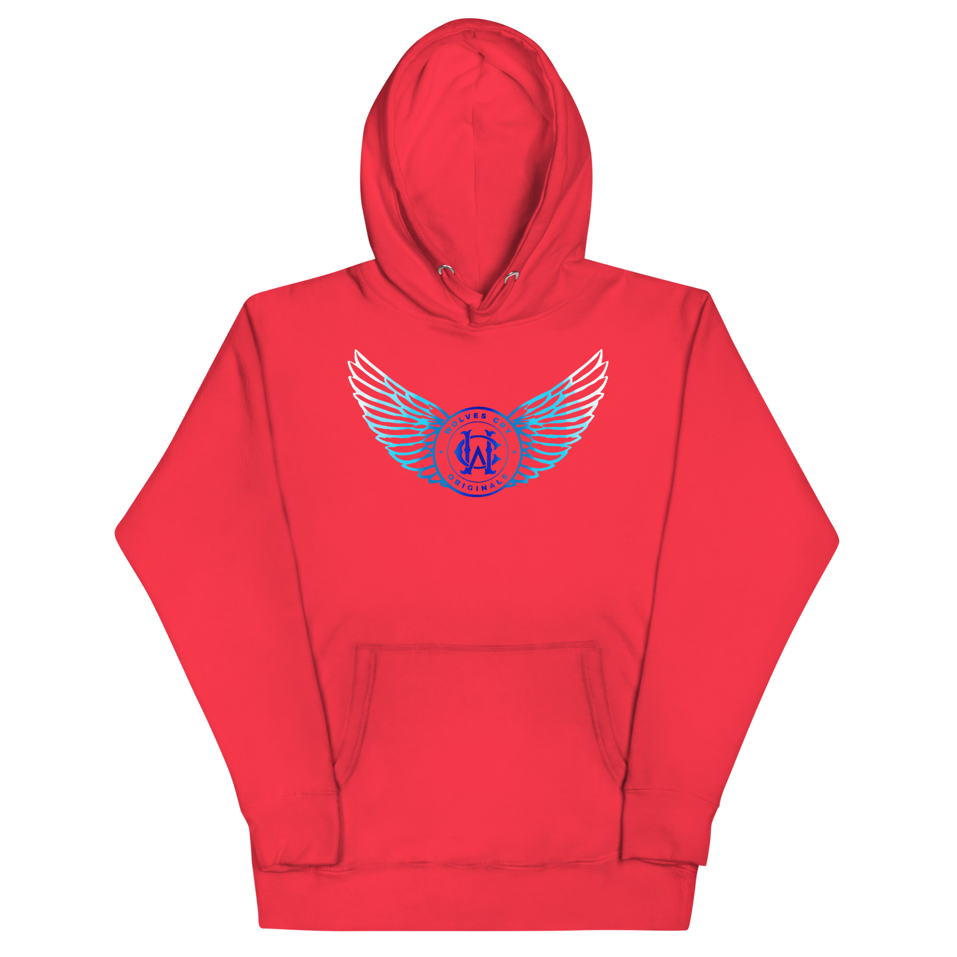 Red Wolves Cry hoodie with a blue and white logo on a white background