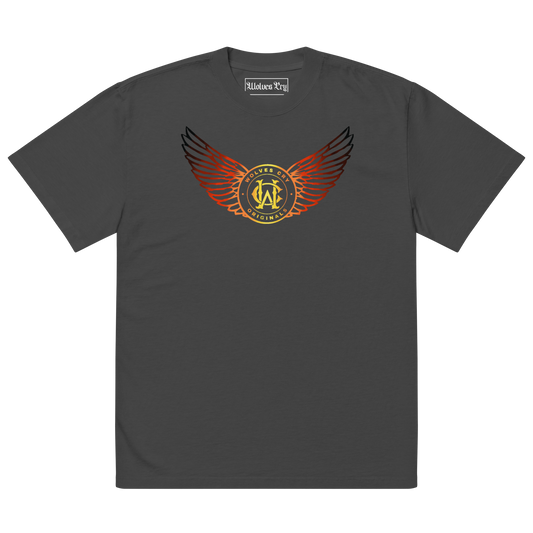 Black t-shirt with wolves cry flight academy logo on a white background