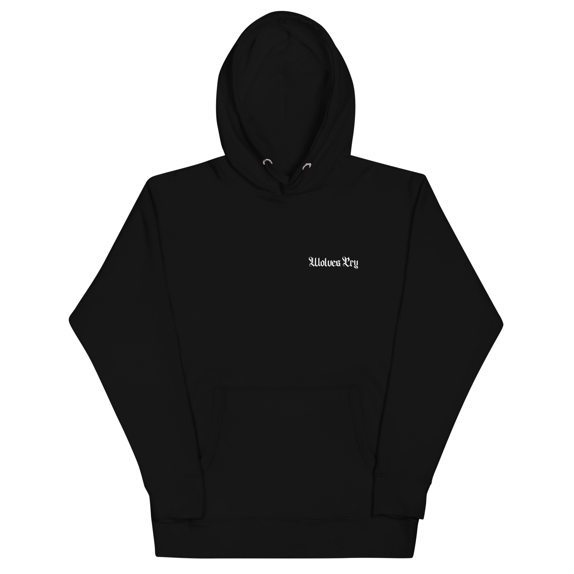 Wolves cry black hoodie front view Product mockup