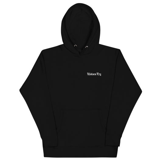 Wolves cry black hoodie front view Product mockup