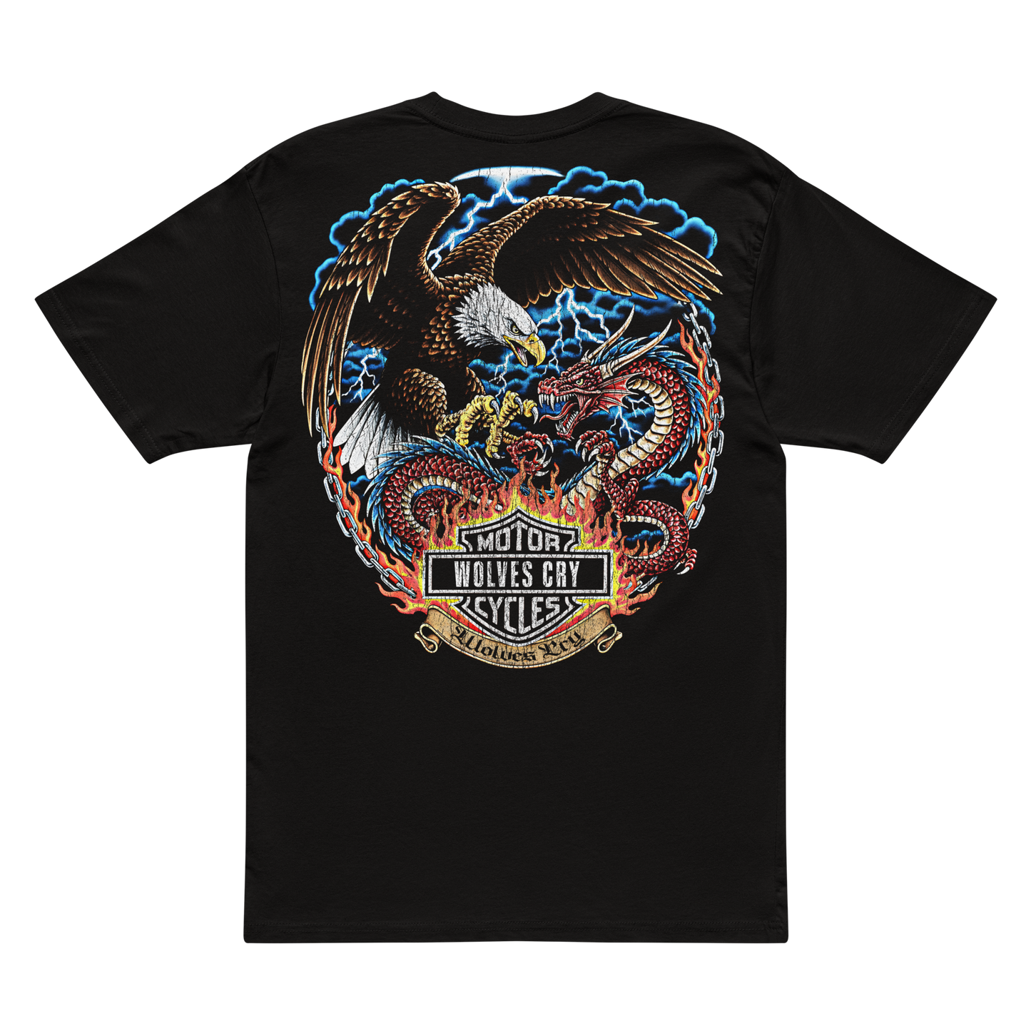 Product mock-up of wolves heavens tee shirt 