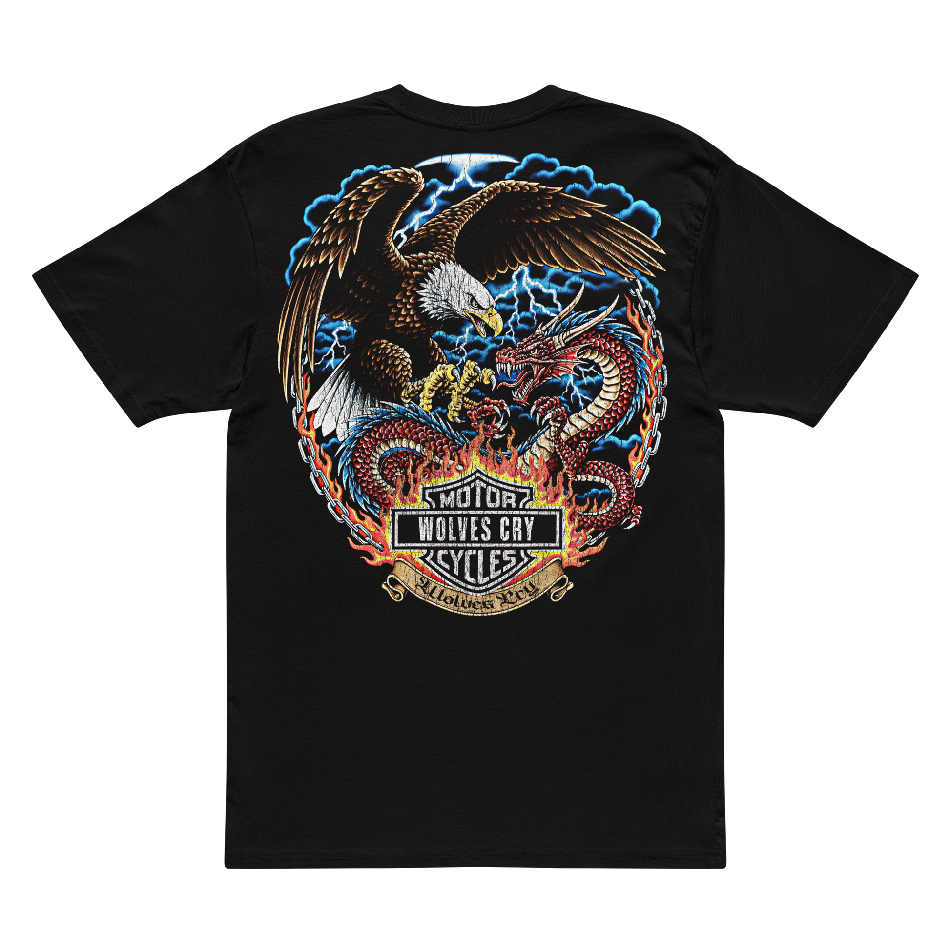 Product mock-up of wolves heavens tee shirt 
