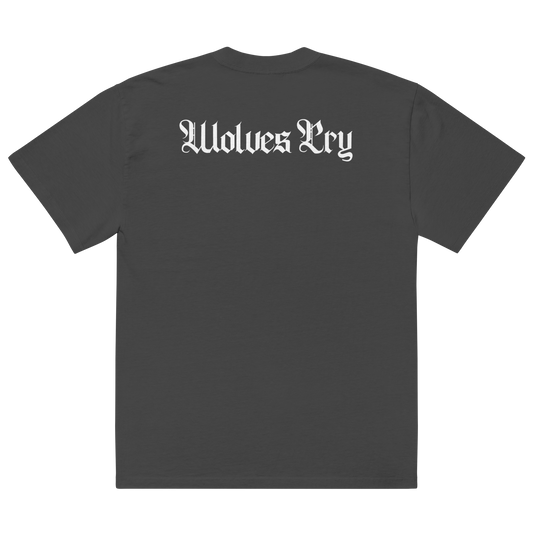 Wolves cry tee shirt back view, wolves cry across upper back 