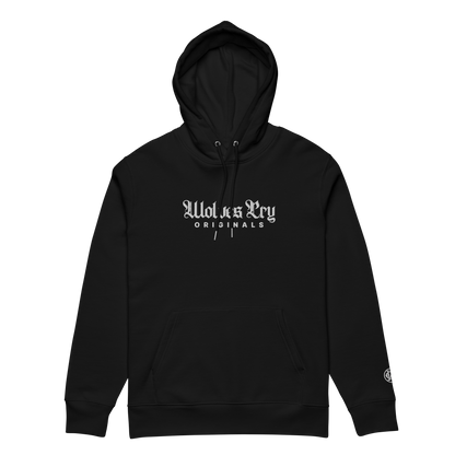 Wolves cry originals Black hoodie with white text on a white background